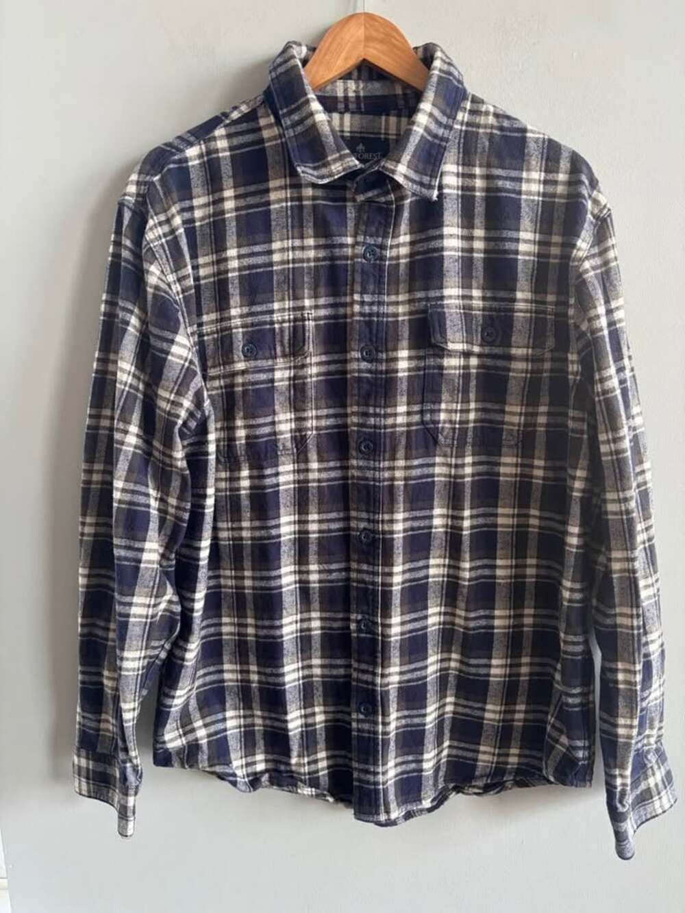 Rainforest Men's Plaid Flannel Shirt Size XL Blue White Checkered Button Up Cott